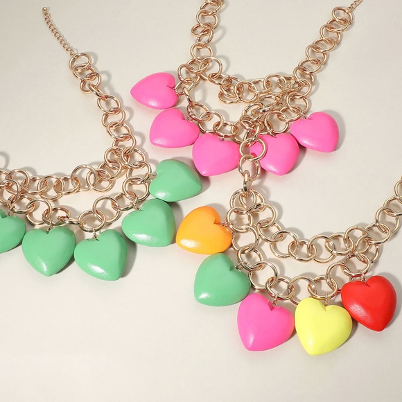 Brown Heart Wooden Oversized Chunky Layered Necklace Pendant Chain Link Charm - Picture 3 of 4